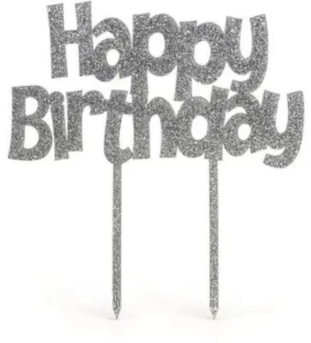 Acrylic Silver Glitter Cake Topper Happy Birthday