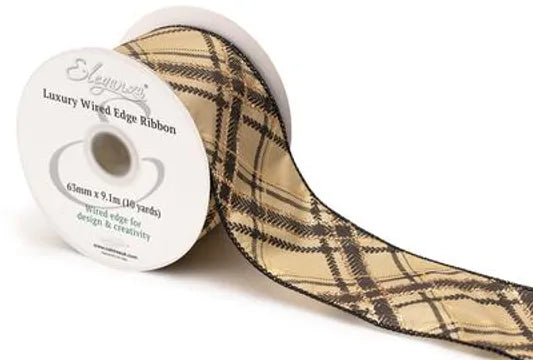 Wired Edge Christmas Mocha/Black Check No.447 63mm x 9.1m