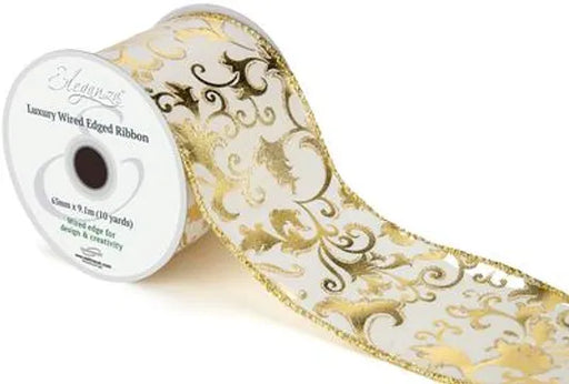 Wired Edge Luxury Gilded Filagree Cream/Gold No.454 63mm x 9.1m