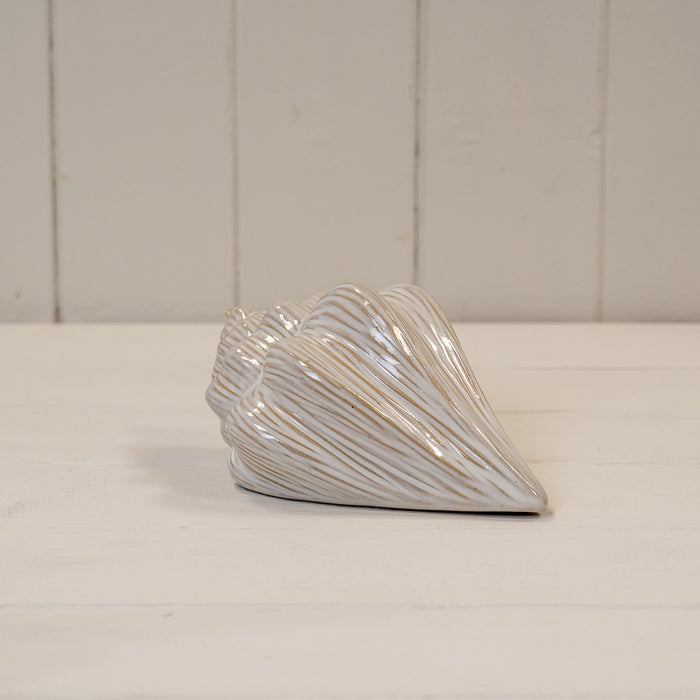 Glazed Ceramic Shell Ornament with Textured Detail - Length 15.5cm