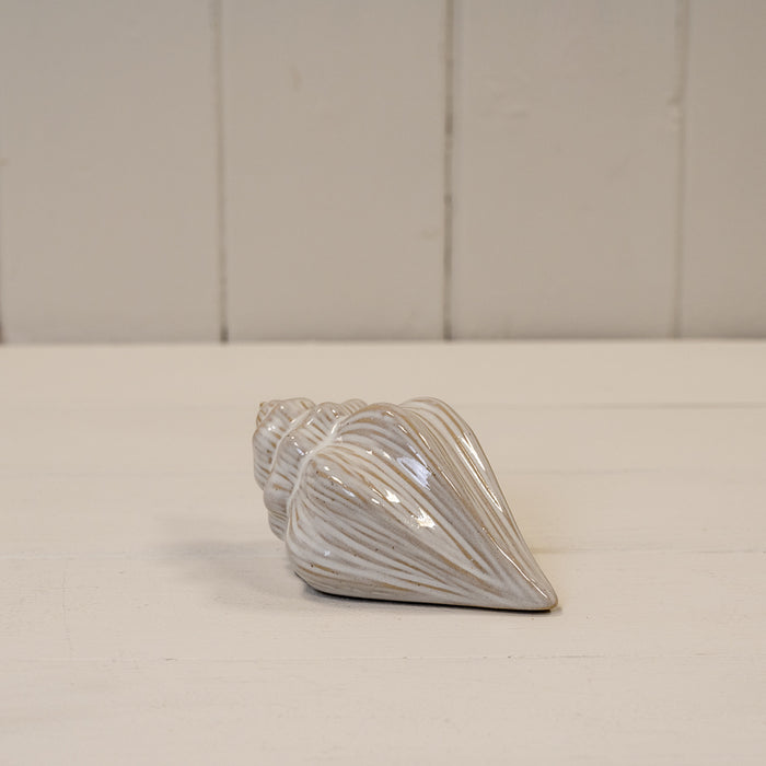 Glazed Ceramic Shell Ornament with Textured Detail - Length 10.6cm