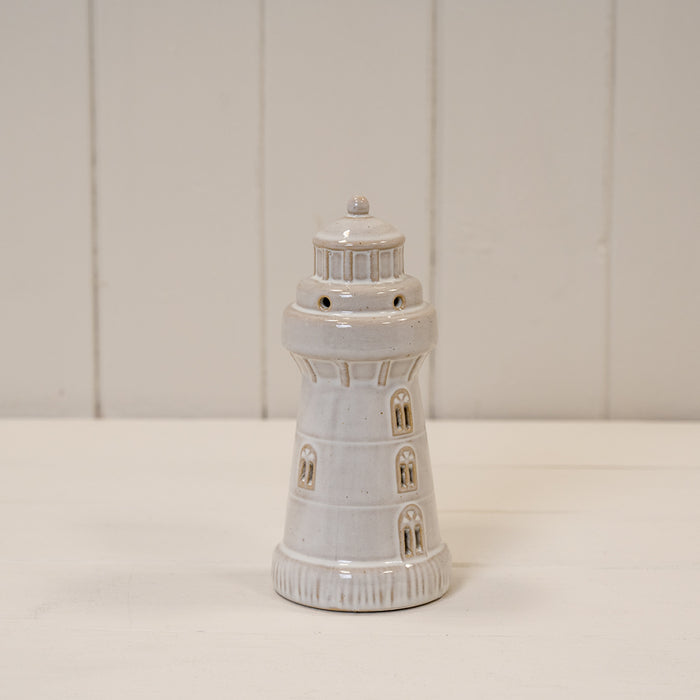 Glazed Ceramic Lighthouse Ornament with Textured Detail x H15cm