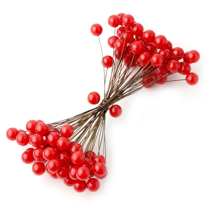 Double Ended Red Holly Berries - 50 wires with 100 heads