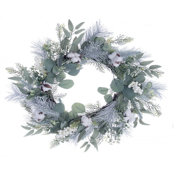 Cotton & Eucalyptus Wreath - Green/White - 60cm diameter