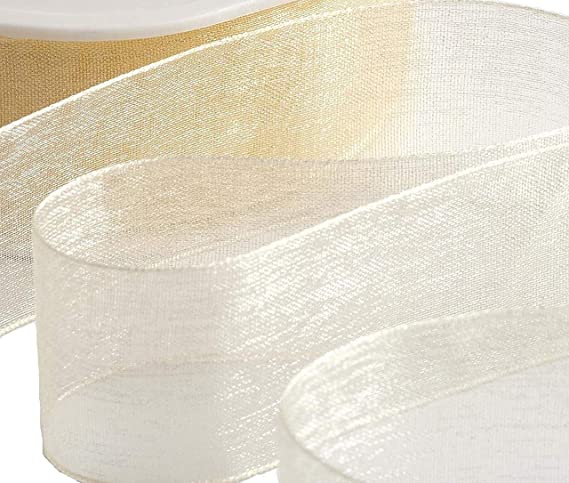 Creamy Lemon 25mm Woven Edge Organza Ribbon 25m.