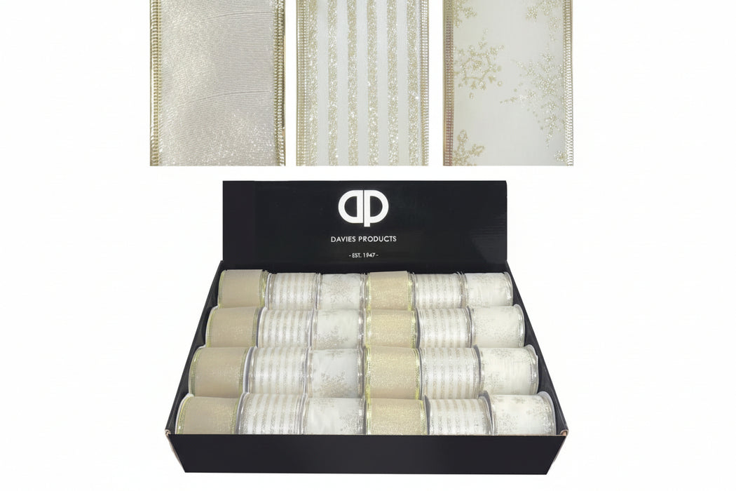 Champagne Wire Edge Ribbon - One roll Selected at random
