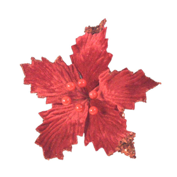 25cm Clip on Poinsettia Flower - Red