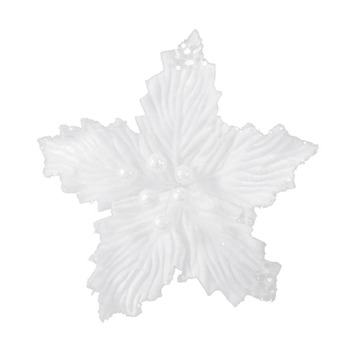 25cm Clip on Poinsettia Flower - White