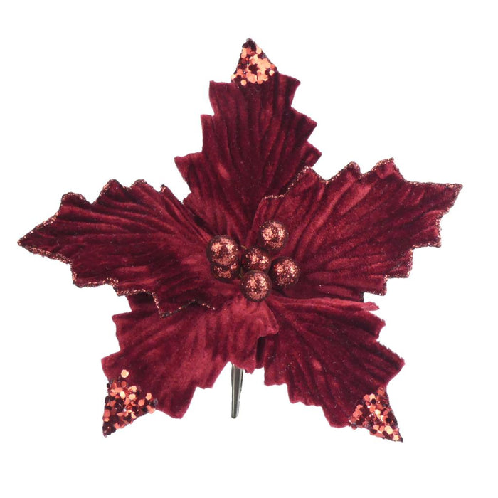 25cm Clip on Poinsettia Flower - Wine