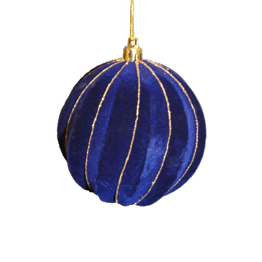 8cm Flock Swirled Navy Bauble