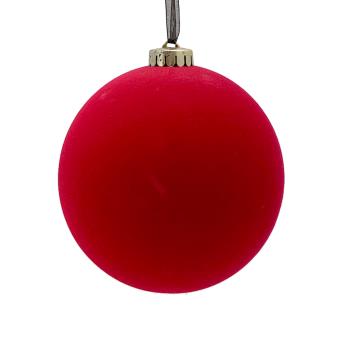 12cm Size Flocked Bauble - Red
