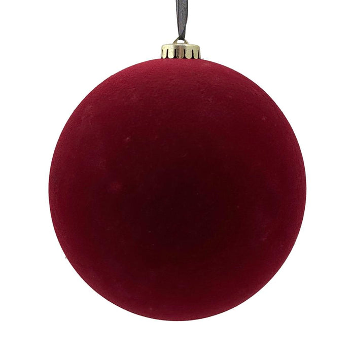 15cm Large Size Flocked Bauble - Dark Red