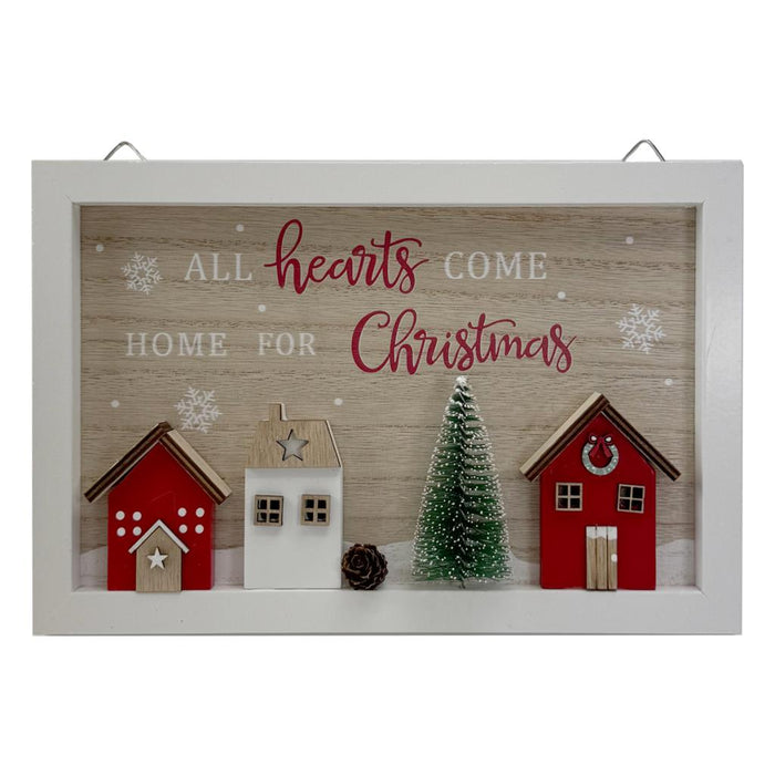 Wooden All Hearts Come Home For Christmas Sign