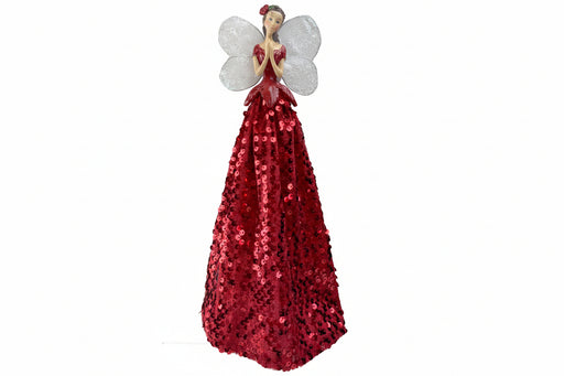 28cm Sequin Angel Tree Top Red