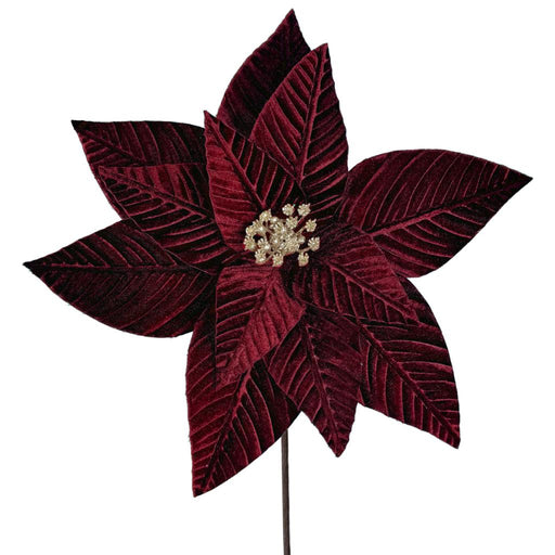 33cm Velvet Poinsettia - Dark Red