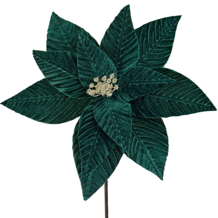 33cm Velvet Poinsettia - Dark Green