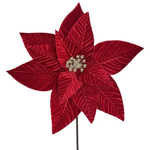 33cm Velvet Poinsettia - Red