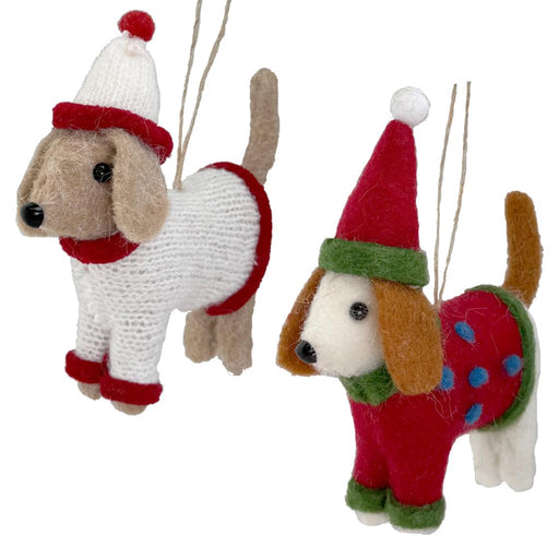 13cm Wool Dog With Jumper  Hanging Decorations - one selected at random