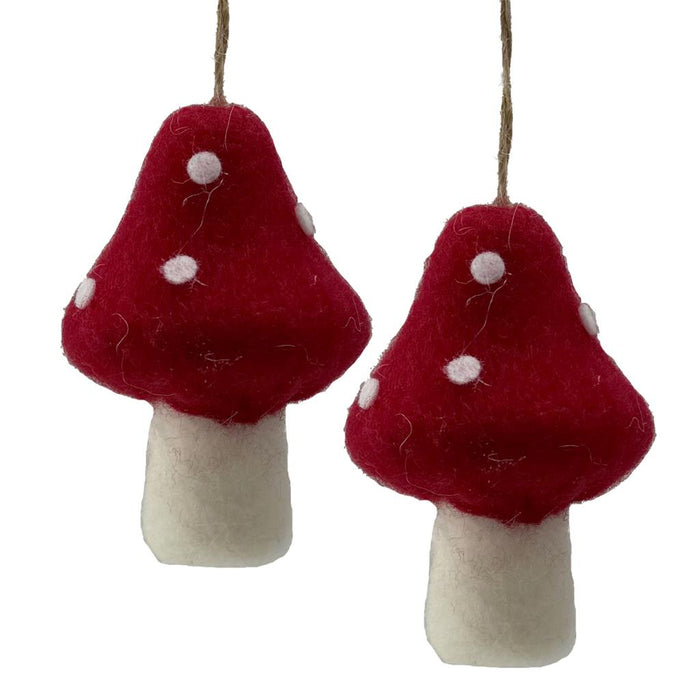 2 Wool Toadstool Hanging Decorations