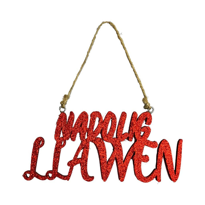 15cm Wood Sparkle Red Nadolig LLawen