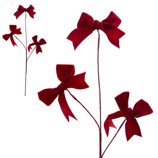 3 Red Velvet Bow Stem 60cm