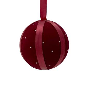 8cm  Size Velvet Ribbon Bauble  - Red