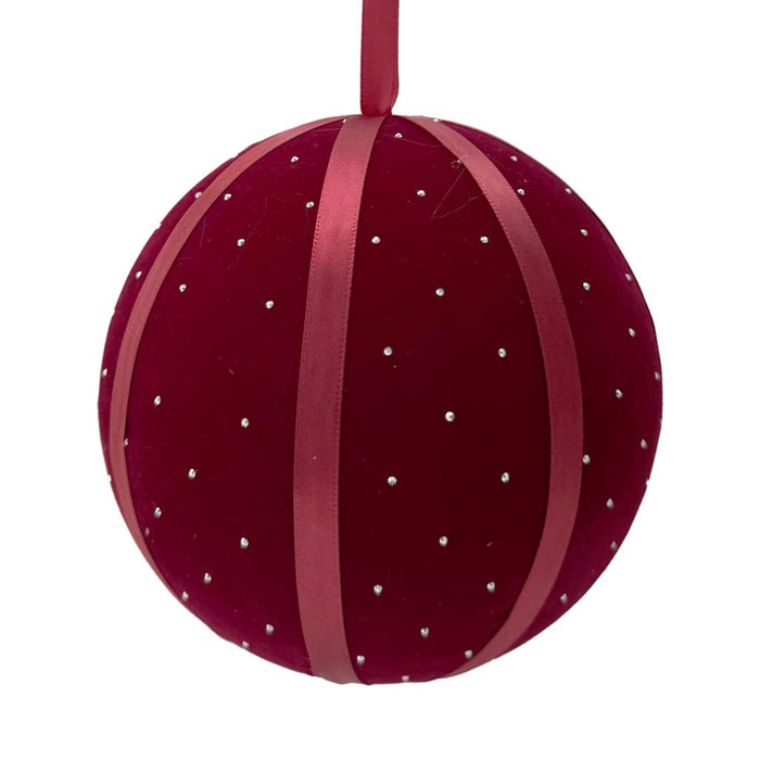 15cm Large Size Velvet Ribbon Bauble  - Red