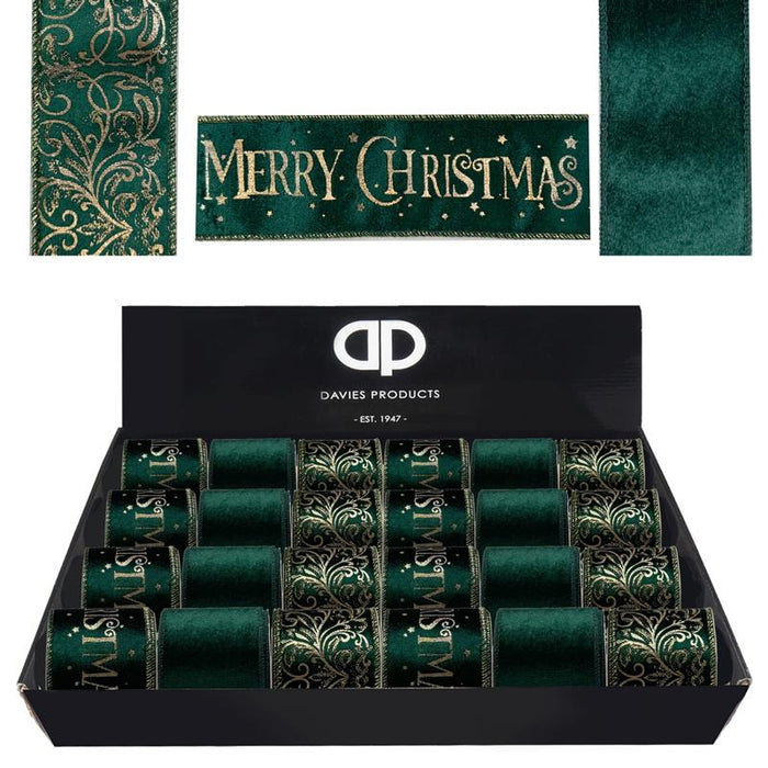 Classic Christmas Dark Green Ribbon  - One roll Selected at random