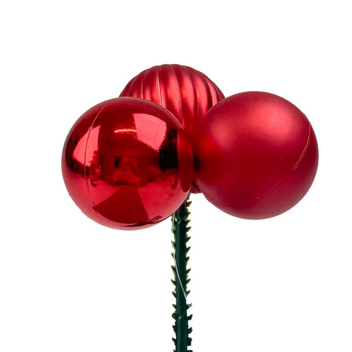4cm Red Bauble Pick 3pcs