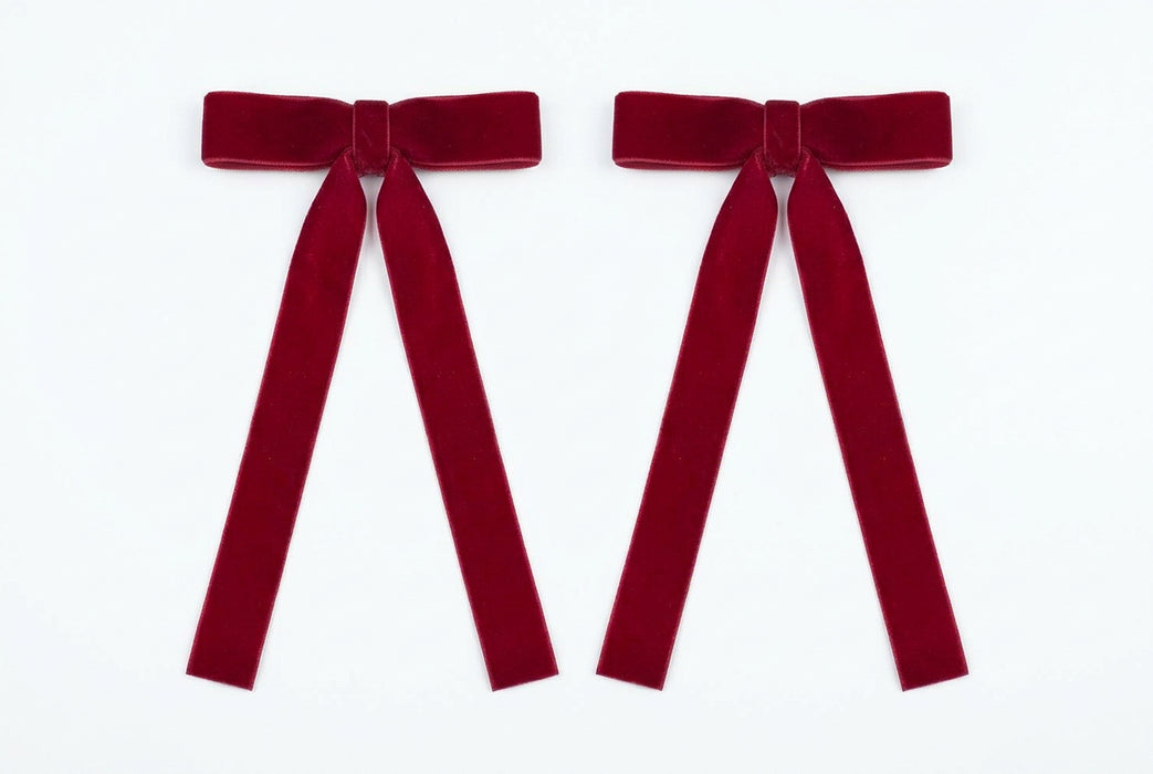 2 Velvet Ribbon Bows 33cm Red