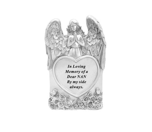 Silver Praying Angel Heart Plaque - Nan