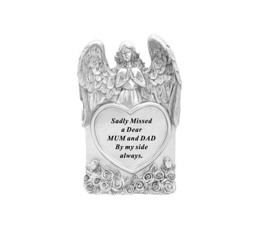 Silver Praying Angel Heart Plaque - Mum & Dad