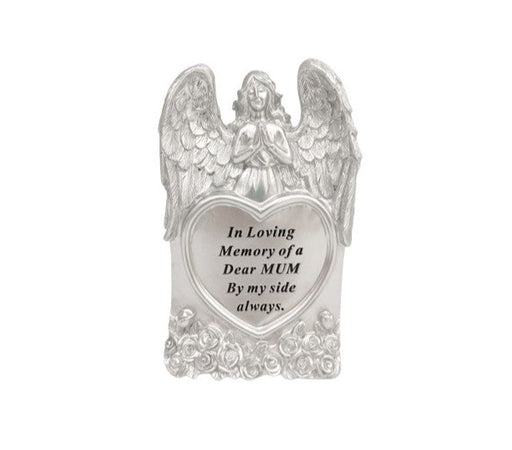 Silver Praying Angel Heart Plaque - Mum