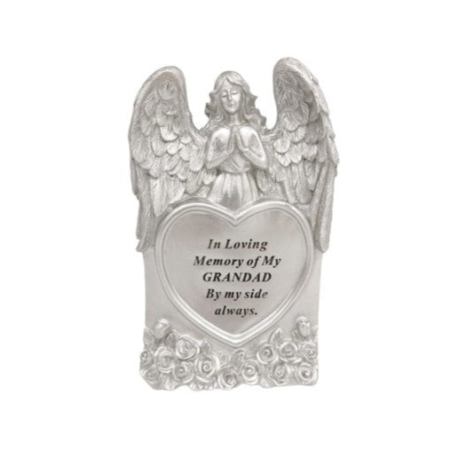 Silver Praying Angel Heart Plaque - Grandad