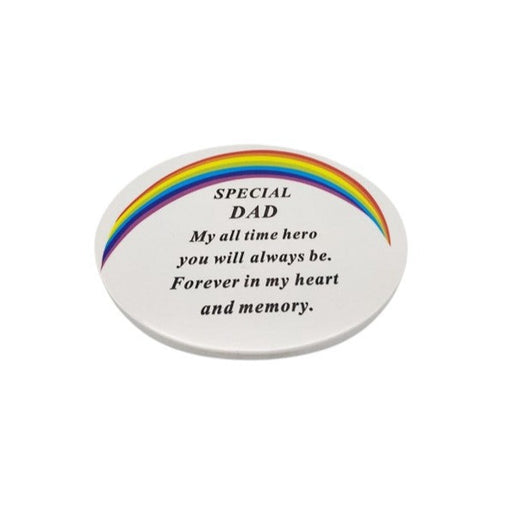 Oval White Graveside Plaque With Rainbow Detail - Dad