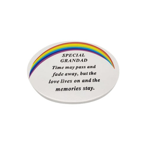 Oval White Graveside Plaque With Rainbow Detail - Grandad