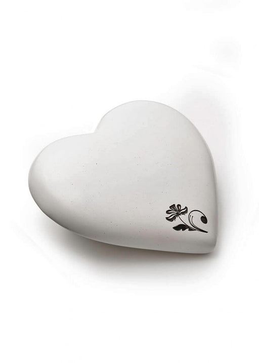 Engravable Light Speckled Grey Heart Memorial with Flower Detail