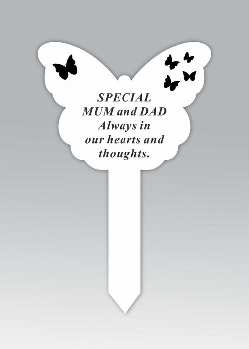 White Plastic Butterfly Stake - Mum & Dad