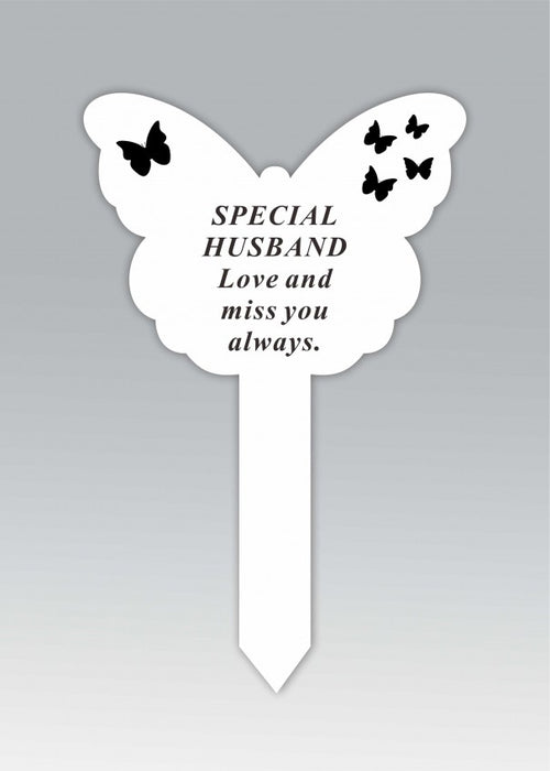White Plastic Butterfly Stake - Husband
