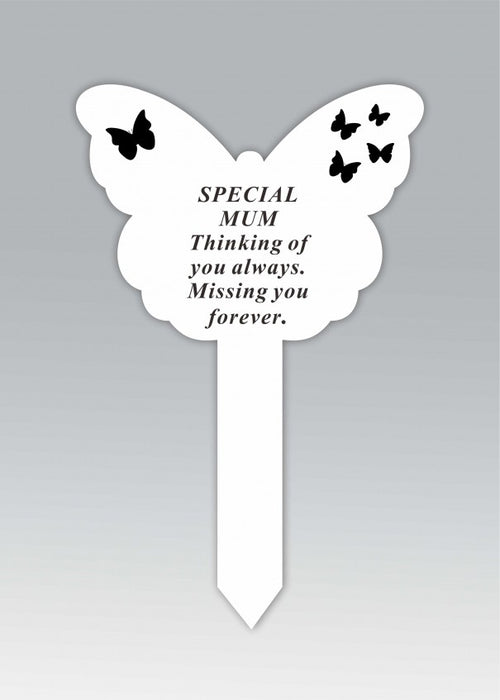 White Plastic Butterfly Stake - Mum