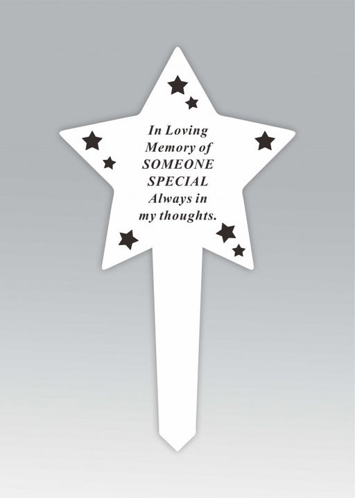 White Plastic Star Stake - in Loving Memory Of  Someone Special