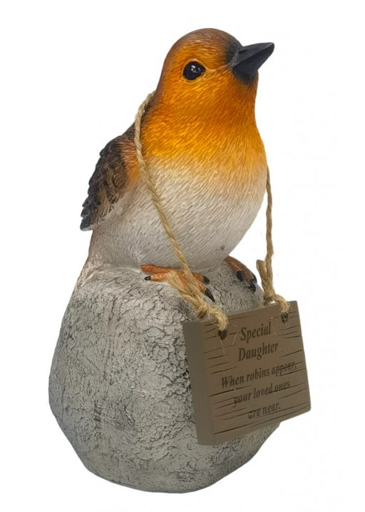 Robin on a  Rock with Hanging Plaque - Special Daughter