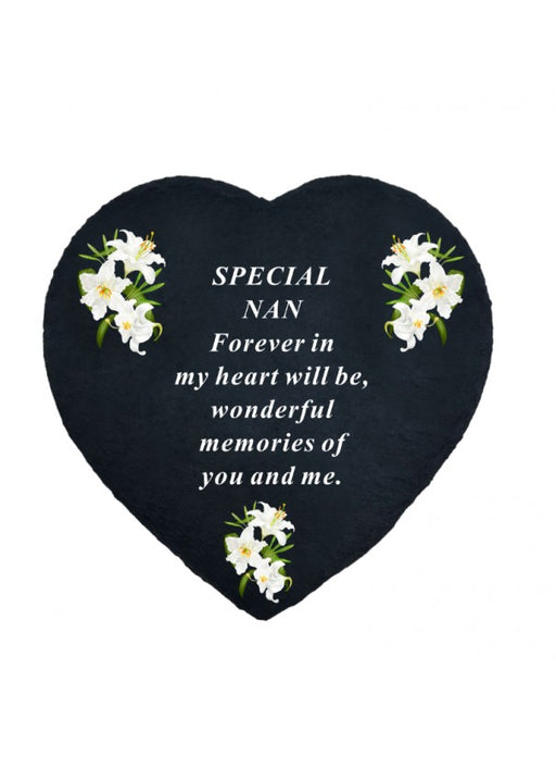 Black Slate Heart with Lily Design x 20cm - Special Nan