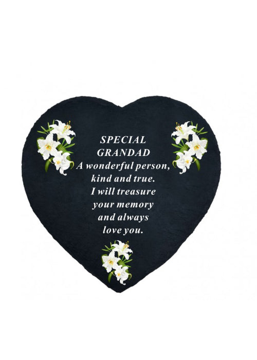 Black Slate Heart with Lily Design x 20cm - Special Grandad