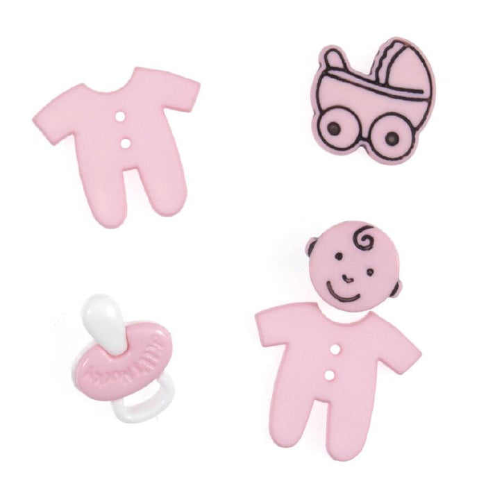 Novelty Craft Buttons, Baby - Pink, Pack of 5