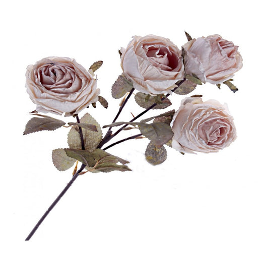 Artificial Dried-Style Rose Spray - Pink (4 heads, 54cm long)