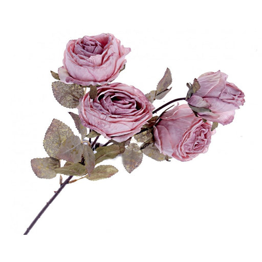 Artificial Dried-Style Rose Spray - Pink (4 heads, 54cm long)