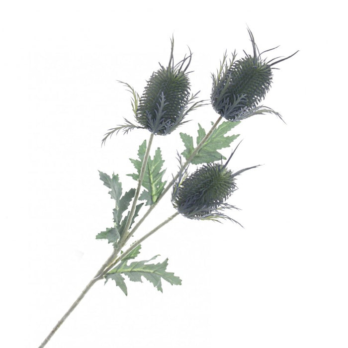3 Head Eryngium Thistle Spray x 67cm - Green/Blue