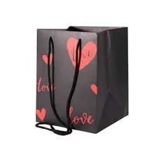 SINGLE Black with Red Hearts Hand Tie Bag (19x25cm)