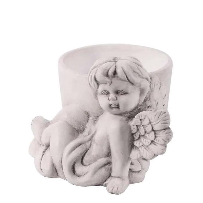 Grey Wash Ceramic Cherub Pot